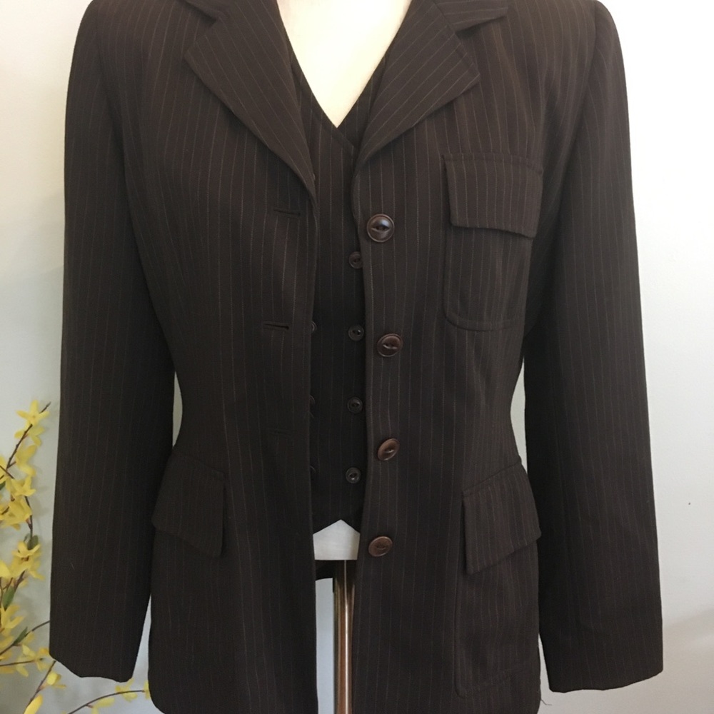 81st & Park Brown Striped Blazer (L) & Vest (Med)